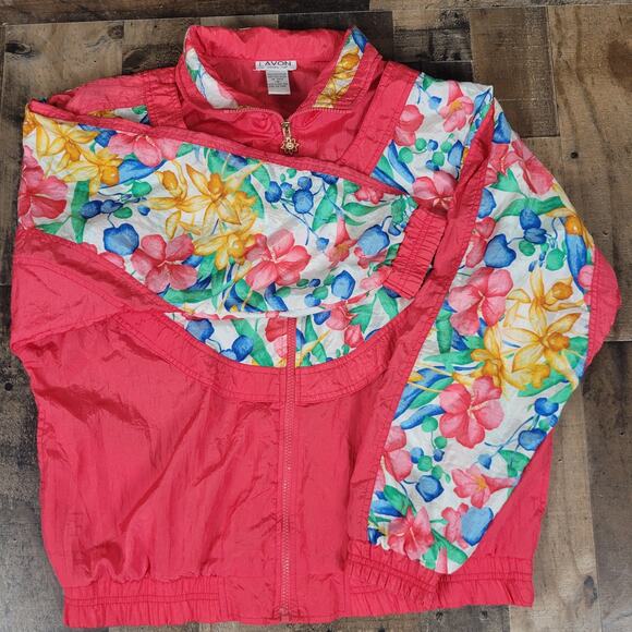 Lavon Jacket Nylon Windbreaker Pink Floral Vintage‎ Medium w/ Shoulder Pads - Picture 7 of 13